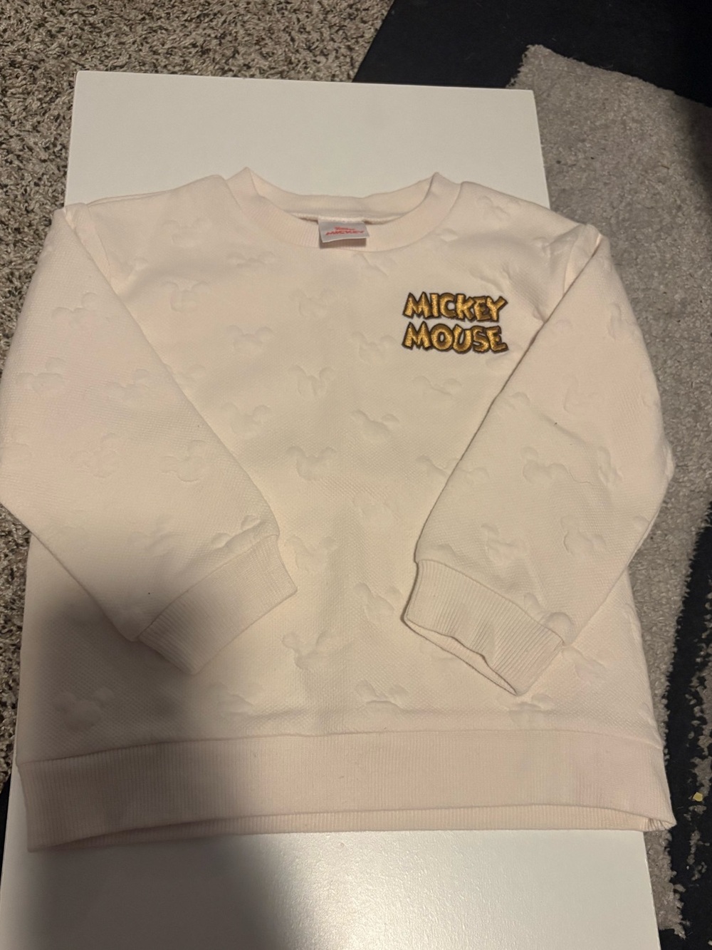 Disney Cream Embossed Mickey Mouse Sweatshirt with Yellow Logo